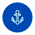 Onboard White anchor icon centered on a blue circular badge with a thin white border