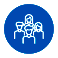 Our Service Group of four simplified white avatar outlines inside a blue circular badge, representing a team or community.