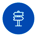 Rental Blue circular icon with a white signpost graphic showing two directional arrows atop a single post.